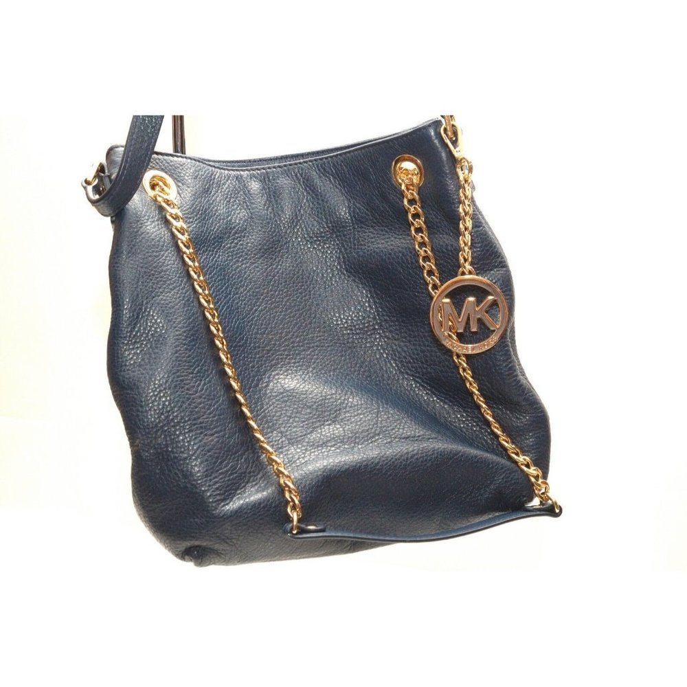 Michael Kors Jet Set Pebbled Leather Medium Shoulder Tote in Blue PreOwnedNice